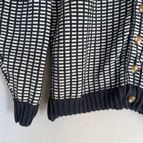 Yellow Label Co. Checkers Cardigan Button Navy Blue White Men's Size S Cotton - Picture 5 of 8